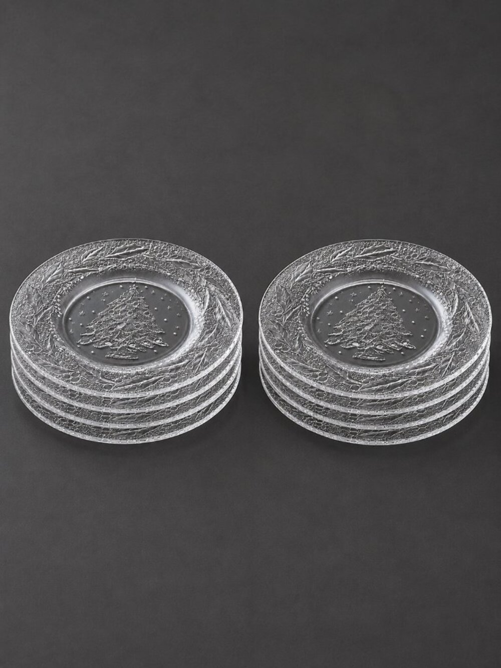 VTG Arcoroc Christmas Tree Salad Plates Set of 8 Clear Glass Holiday Dish